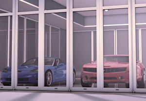 Automotive showroom showing closed bifold doors