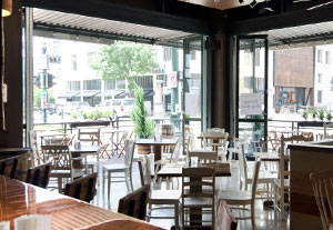 Restaurant interior with open bifold doors